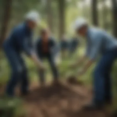 Employees participating in a tree planting initiative