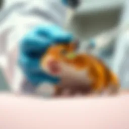 A close-up of a hamster receiving medication
