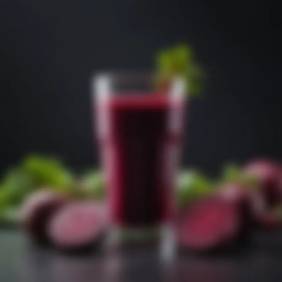 Vibrant beetroot juice in a glass highlighting its rich color