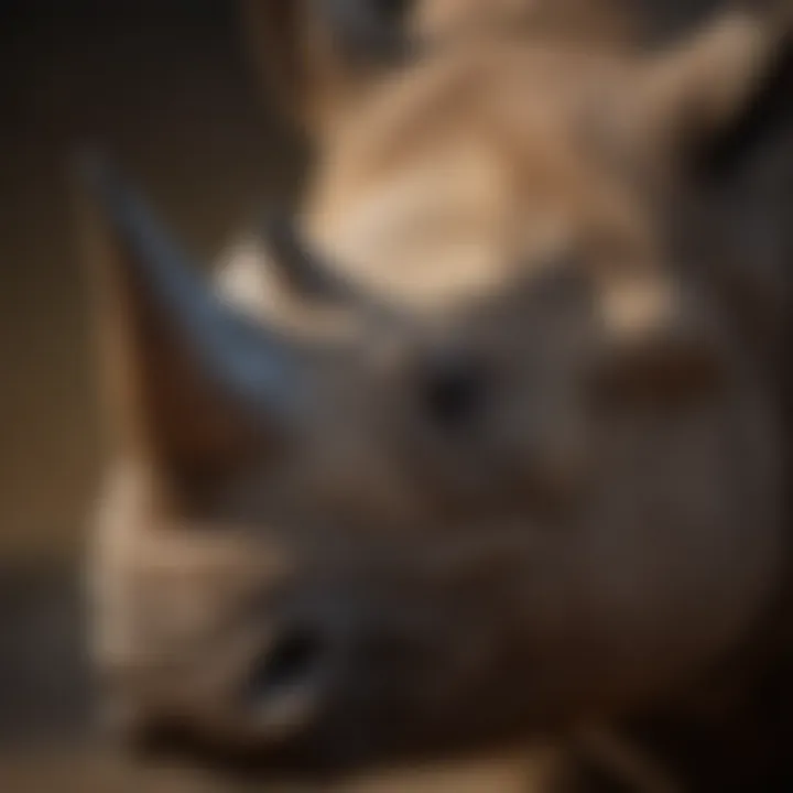 Close-up of a black rhinoceros showcasing its unique features