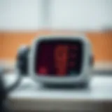 Illustration of a calibration device displaying blood pressure values