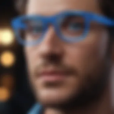 Close-up view of stylish blue light glasses