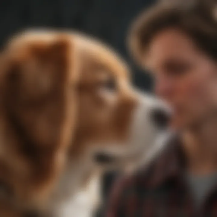 A close-up of a dog looking thoughtfully, reflecting on its bond with its owner.