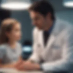 A pediatric endocrinologist consulting with a child
