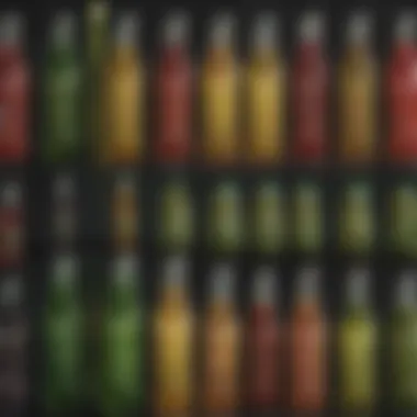 A vibrant assortment of stevia drinks in various colorful bottles
