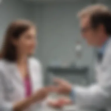 Guidance Through Treatment Choices A healthcare professional discussing treatment options with a patient in a clinical setting