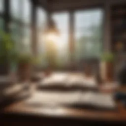 A serene study environment showcasing a comfortable desk with books.