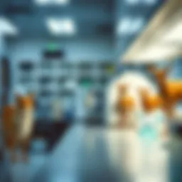 A laboratory setting showcasing various animal species used in research.