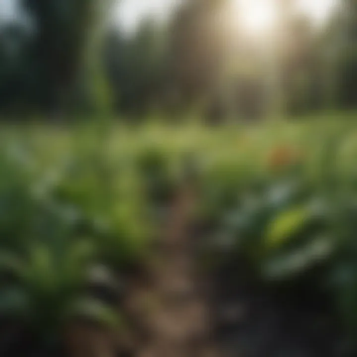 A lush green field showcasing diverse plant species