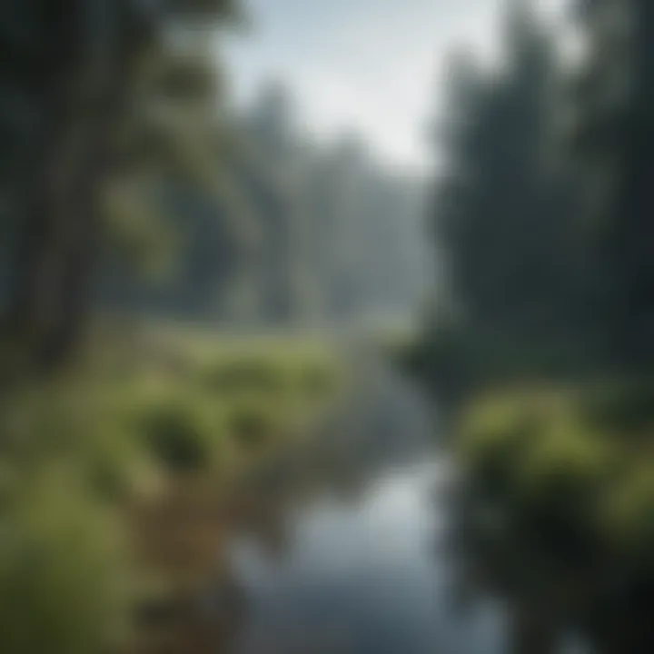 A clear lake surrounded by greenery, symbolizing water conservation