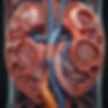 Anatomy of Kidneys in Chronic Kidney Disease Illustration depicting the anatomy of kidneys with highlighted areas affected by CKD
