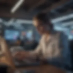 A thoughtful professional working on a laptop