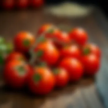 Juicy Cherry Tomatoes A collection of plump cherry tomatoes resting on a rustic table.
