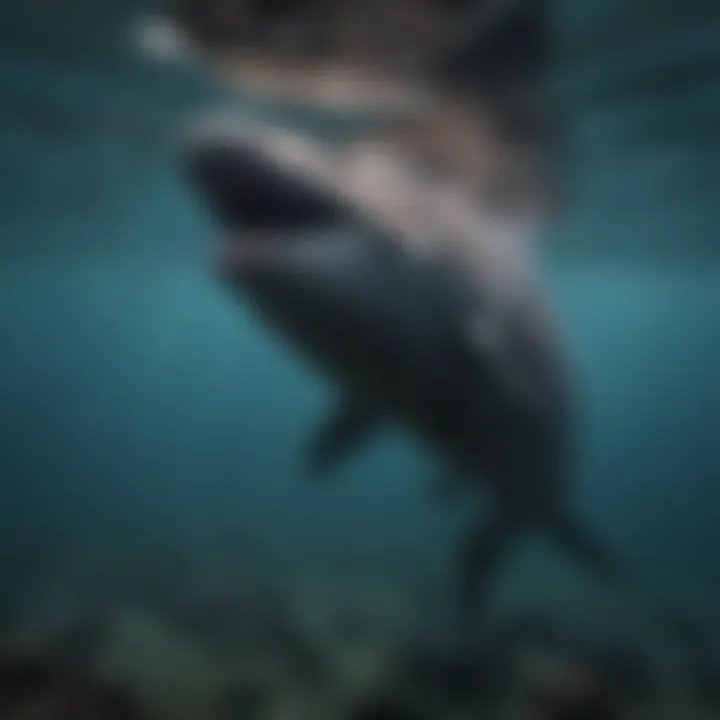 Basking shark filter feeding near the ocean surface