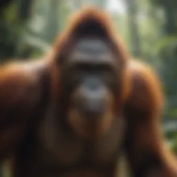 Orangutan in its natural habitat, showcasing the lush rainforest