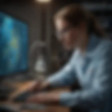 A marine biologist analyzing data on a computer