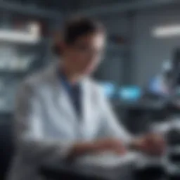 A researcher analyzing data in a laboratory setting