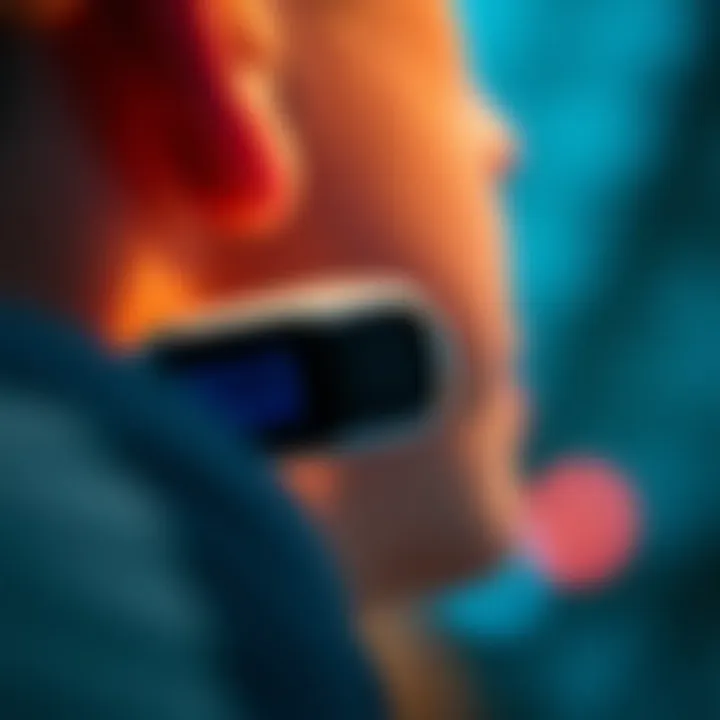 A close-up of a wearable EEG device in use