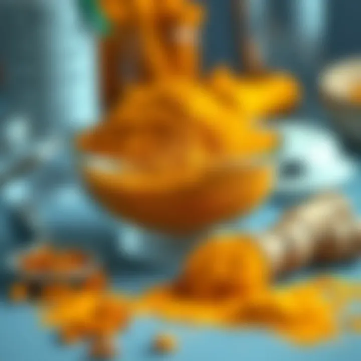 A bowl of turmeric powder alongside diabetes management tools