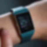 Close-up view of a Fitbit device showcasing its display and features