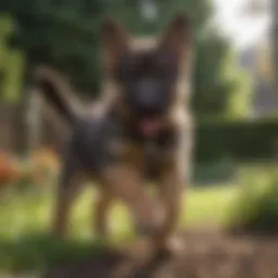 Adorable German Shepherd puppy playing in a garden