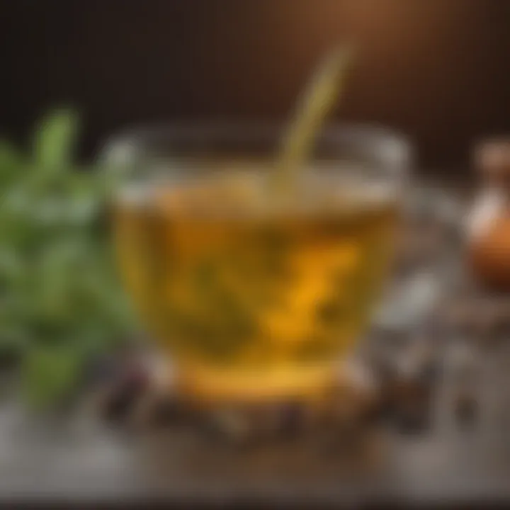 Close-up of a herbal tea infused with anti-inflammatory ingredients.