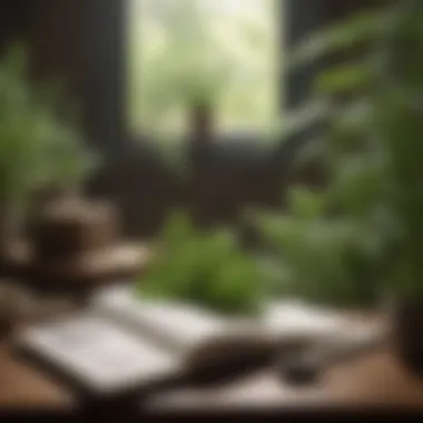 Journey to Wellness with Herbs A tranquil setting with herbs and a journal, suggesting reflection and wellness.