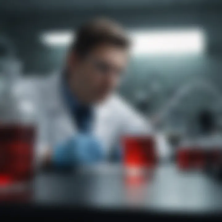 Laboratory technician analyzing blood samples in a laboratory setting.