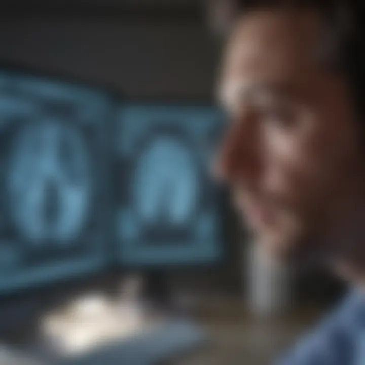 A healthcare professional reviewing diagnostic criteria on a computer screen.