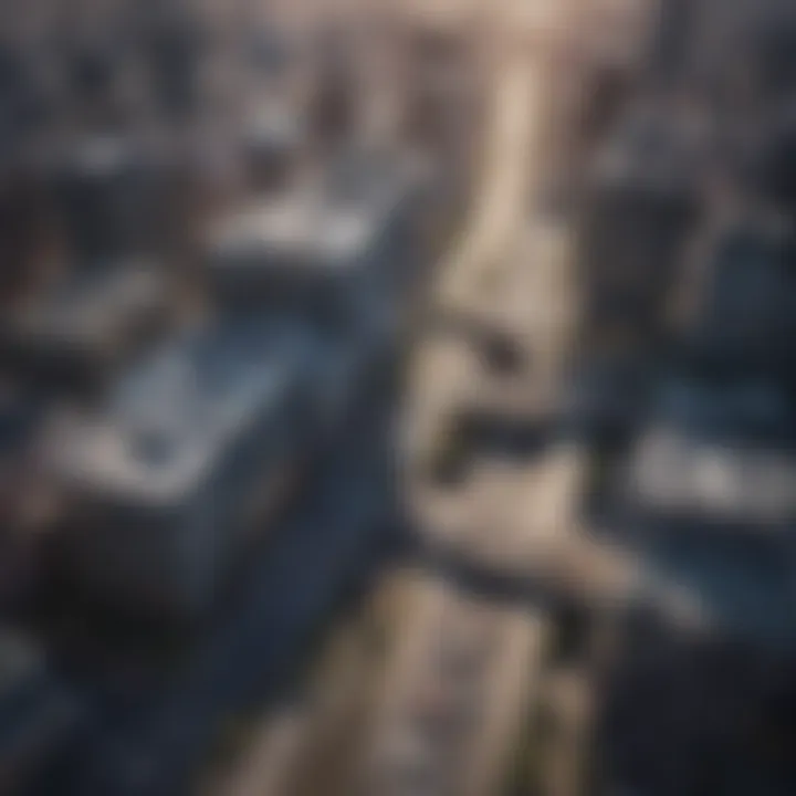 Aerial view of a modern city showcasing various infrastructure elements