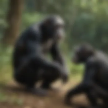 Chimpanzees engaging in social behavior
