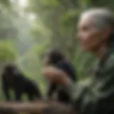 Jane Goodall observing chimpanzees in the wild