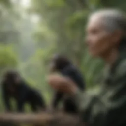 Jane Goodall observing chimpanzees in the wild
