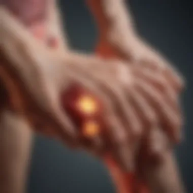 Joint Inflammation in Rheumatoid Arthritis Illustration depicting the joint inflammation associated with rheumatoid arthritis.