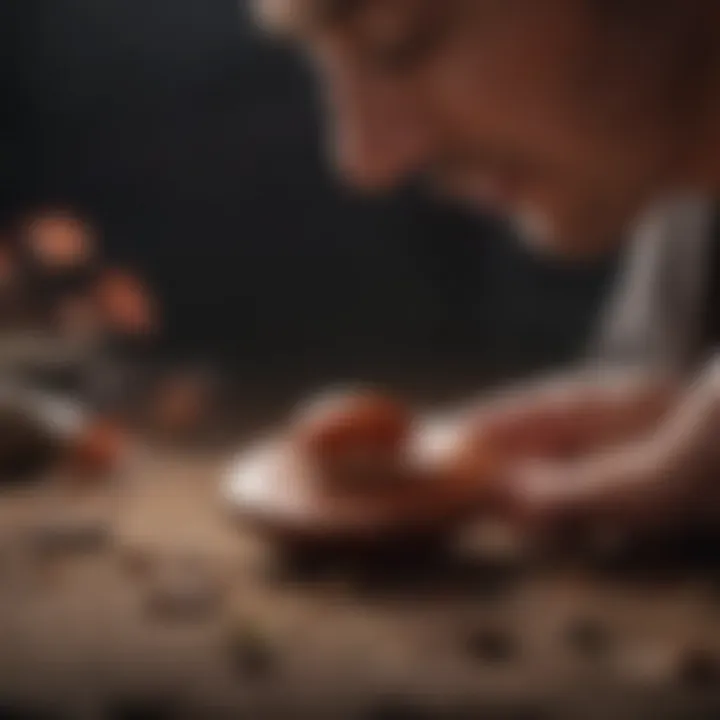 Person meditating with reishi mushroom supplement