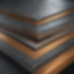 Close-up of layered metal laminates showcasing their texture and finish