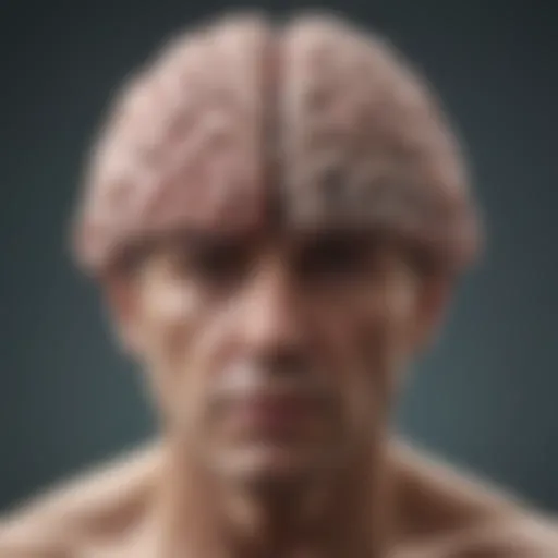A brain illustration highlighting areas affected by hallucinations and delusions