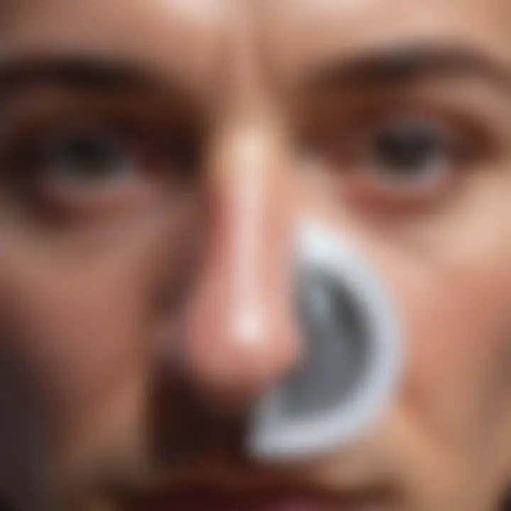 Close-up of a nose filter in use