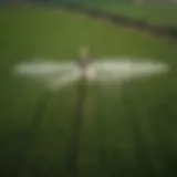 Aerial view of agricultural fields with pesticide application