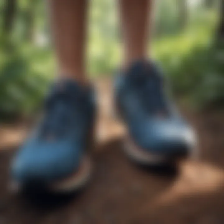 A close-up of a pair of running shoes on a trail