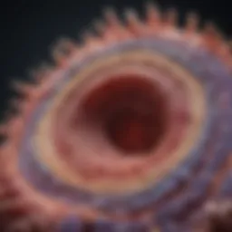Detailed view of gastric epithelium showing cellular structures
