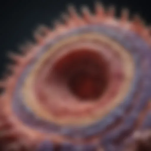 Detailed view of gastric epithelium showing cellular structures