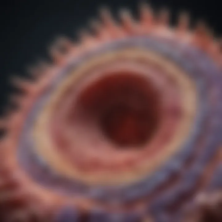 Detailed view of gastric epithelium showing cellular structures