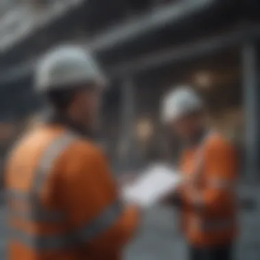 Safety Inspection of Building Structure Engineers conducting a safety inspection on a building
