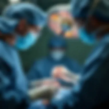 Surgical team performing a procedure for mesothelioma