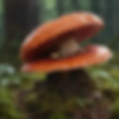 Ganoderma Lucidum in Nature A close-up view of Ganoderma lucidum mushroom in its natural habitat