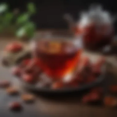 Artistic Presentation of Ganoderma Tea A beautifully arranged tea made from Ganoderma, showcasing its rich color