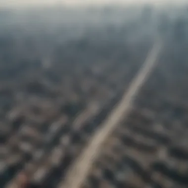 Aerial view of a densely polluted urban landscape in China