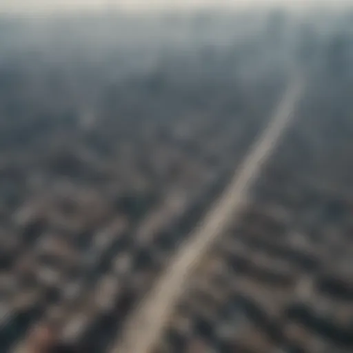 Aerial view of a densely polluted urban landscape in China