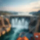 Aerial view of a hydroelectric dam showcasing water flow mechanics